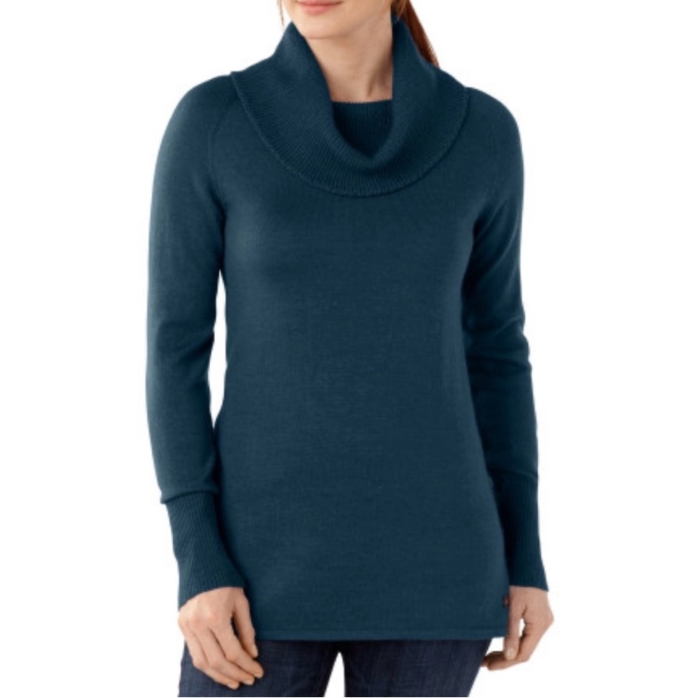 Smartwool Minturn Drape Neck Merino Wool Sweater Women’s M Cowl Aqua Blue Fall